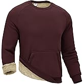 Rdruko Men's Sherpa Lined Sweatshirts Heavyweight Winter Fleece Pullover Crewneck Sweatshirts With Zip Kangaroo Pocket