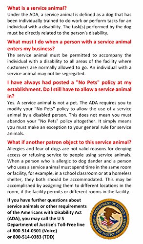 Just 4 Paws 50 ADA Service Dog Information Cards - New, Larger Print on ...