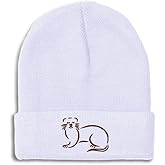 Custom Beanies for Men Brown Otter Outline Embroidery Skull Cap Winter Hats for Women Acrylic One Size