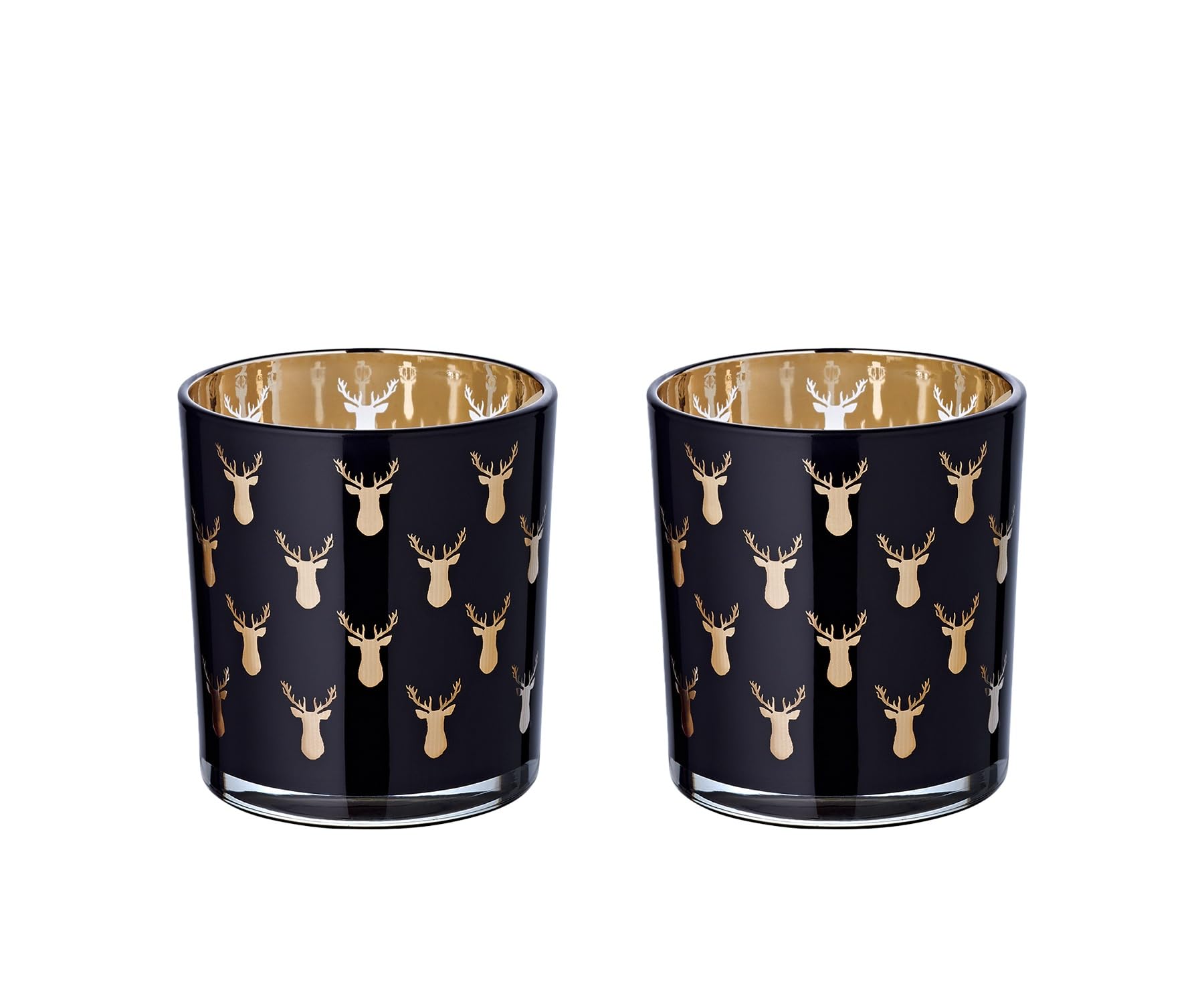 EDZARD Set of 2 Tea Light Glasses Rosy Height 8 cm Black Stag Design