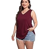 CARROTMOB Plus Size Sleeveless Tops Women Casual Summer Sleeveless Loose Fit V Neck Ladies Basic Tshirt
