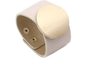 SHIMERITI Punk Rock Alloy Blank Circle Wide Pu Leather Adjustable Cuff Bracelet