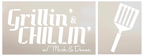 Amazon Com Personalized Grillin Chillin 2 Part Stencil With Spatula Custom First Or Last Name Diy Home Decor Outdoor Backyard Patio Craft Paint Wood Signs Reusable Mylar