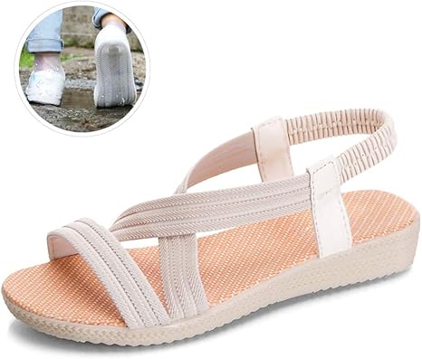 Amazon Co Jp 快適なフラットサンダル女性 プラットフォームの夏の女性の靴レディース夏のサンダル ビーチ用 靴カバー付き Apricot 5 5us ホーム キッチン