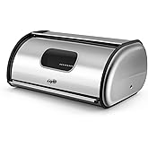 Flexzion Stainless Steel Bread Box for Kitchen Countertop, Bread Storage with Roll Up Top Lid and Front Window for Homemade C