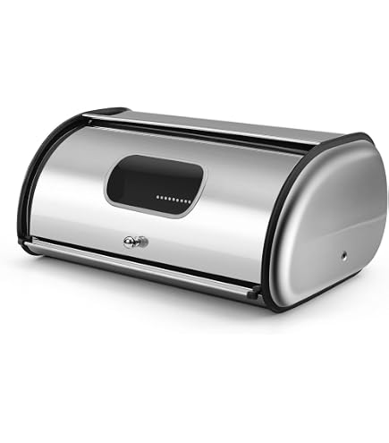 Flexzion Porta Pane In Acciaio Inox Con Coperchio Scorrevole - 43.5x27x18 Cm, Capacità Grande - 3