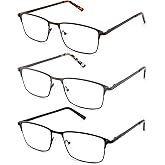 CRGATV 3-Pack Reading Glasses for Men Blue Light Blocking Metal Full Wide Frame Computer Readers