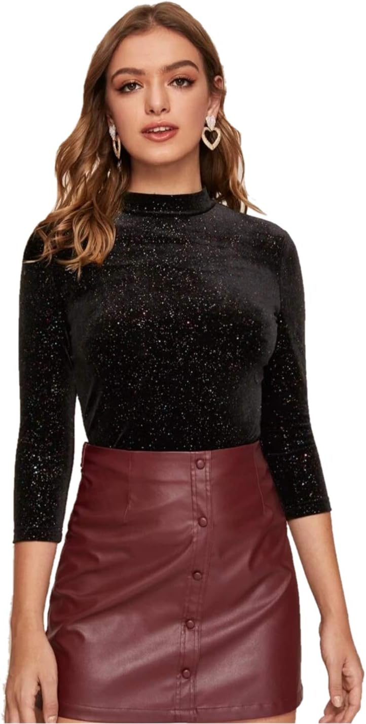 VITANS Women Tie Neck Ruffle Armhole Glitter Top