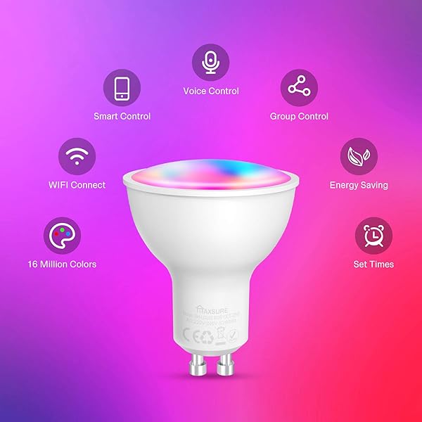 Maxsure Bombilla Inteligente GU10 5W 500LM 2700K 6500K Bombilla LED GU10 Regurable Blanco Clido Fro y RGB Control por Alexa Google Home y App Smart Life 2 Unidades Red 2 4GHz