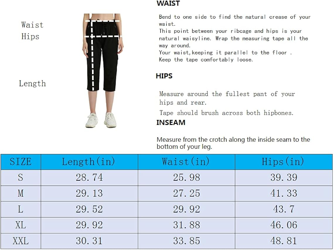 Capri Pants for Women Quick Dry Workout Cargo Capris UPF 50+ Hiking Pants with 4 Zipper Pockets: Clothing