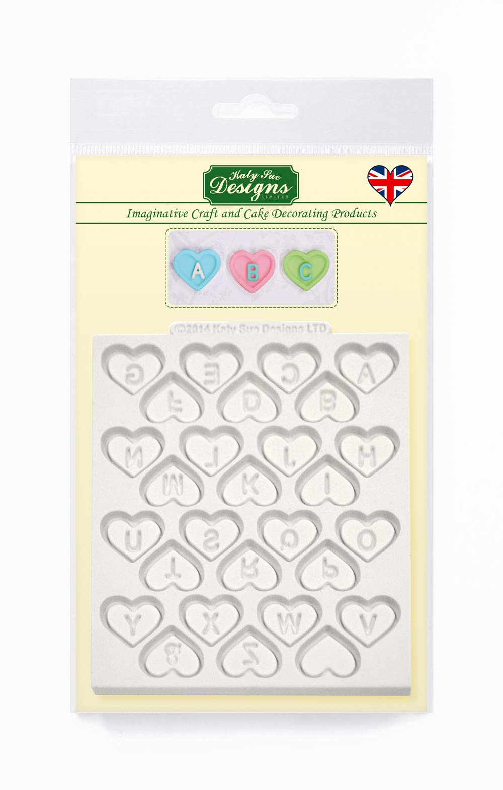 Katy Sue Designs DM0023 Love Heart Alphabet Design Mat Silicone Mould for Cake Decorating, Crafts, Cupcakes, Sugarcraft, Candies, Chocolate, Card Making and Clay, Food Safe Approved, Made in The UK