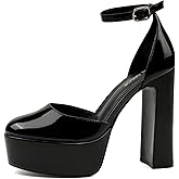JENN ARDOR Women's Platform Heels 5 Inch Chunky High Heel Pumps Block Heels 1.7 Inch Platform Ankle Strap Closed Toe for Dress Wedding Party Pumps