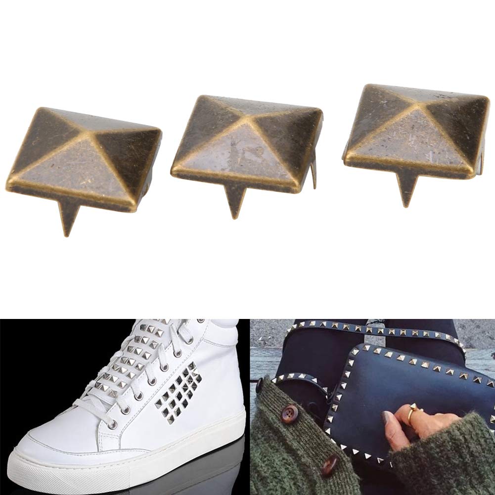 100Pcs 100mm-15mm Four Jaw Rivets Spikes Studs Metal Punk Spikes Spots Square Pyramid Studs for Punk Craft Leather Clothing Shoes Decoration (10mm-Bronze)