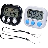 2 Pack Small Digital Kitchen Timer Magnetic Back and On/Off, Classroom Timers for Teachers Kids, Count Up Count Down Loud Alarm Stop Memory Function for Cooking Study Work Exercise (1, Black+White)