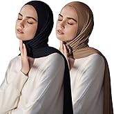 Muslim Hijab for Women Scarf Large Headscarves Soft Head Wraps Long Turban Headwraps Tie Stretch Hair Wraps Headbands 2 Pack