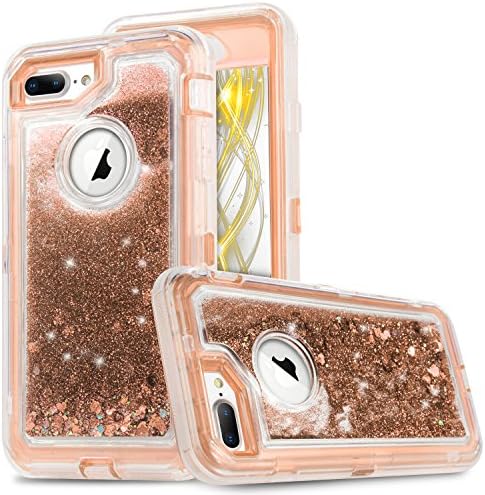 iPhone 8 Plus Case,iPhone 7 Plus Case, [VCOSI] Heavy Duty Protective Case 3D Glitter Sparkle Quicksand Liquid Clear Cover Shockproof Bumper Anti-Drop for iPhone 7 Plus/8 Plus (Gold)