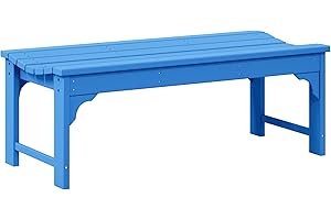 WO WESTIN OUTDOOR WO Home Furniture Outdoor 46" Backless HDPE Adirondack Bench, Poly Lumber Seat for Patio, Backyard, Balcony, All Weather Resistant with UV Protection, Pacific Blue
