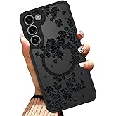 OOK Case Fit for Samsung Galaxy S23 Plus 6.7 Inch (Wireless Charging Compatible) Black Floral Flowers Design Translucent Phone Cover Soft TPU + Hard PC Anti-Scratch Shockproof Magnetic Case for Women