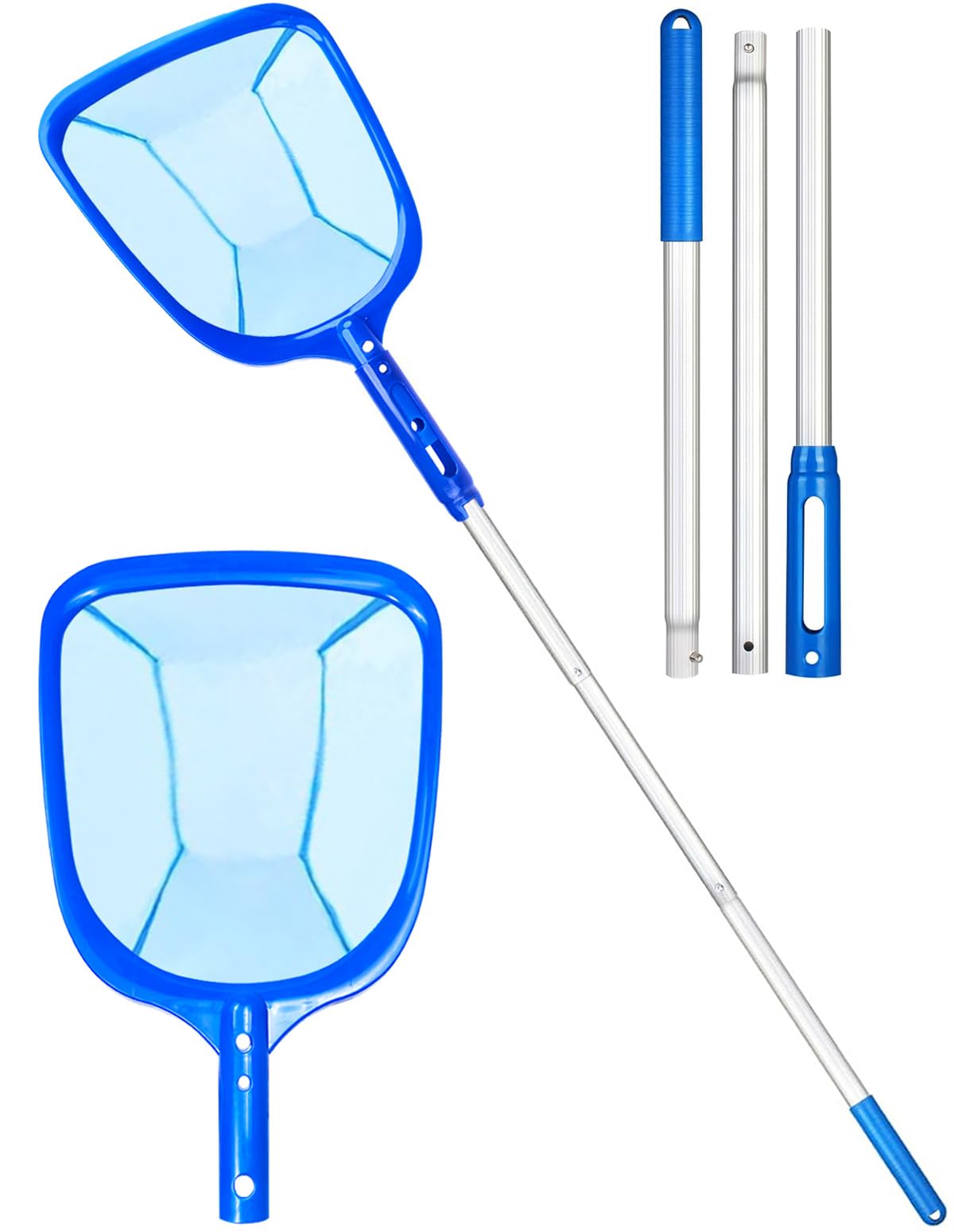 Pool Skimmer Net / Pond Net with Telescopic Pole | Fine Mesh Rake Net with Aluminum Pole for Cleaning Surface Tools of Swimming Pools, Hot Tubs, Spas, Fishpond and Fountains Outdoor Garden Leaf Cleans