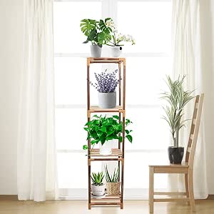 Wooden Plant Stand Small Indoor Tall, 4 Tier