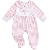 Newborn Baby Girl Footed Romper Onesie Little Sister Embroidery Fall Clothes Coming Home Outfit Vintage Jumpsuit