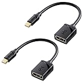 Cable Matters 2-Pack 8K Mini DisplayPort to DisplayPort 1.4 Adapter | 8K@60Hz / 4K@240Hz, Thunderbolt 2 and Thunderbolt Ports Compatible, 32.4Gbps, Mini DP to DP 1.4, Black