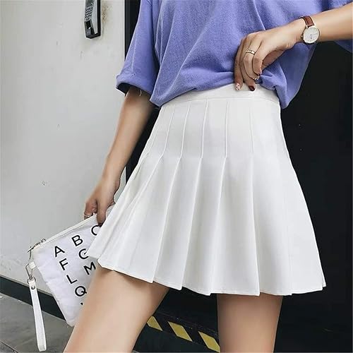 Girls Women High Waisted Plain Pleated Skirt Skater Tennis School