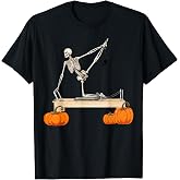 Skeleton Doing Reformer Pilates Machine Pumpkin Halloween T-Shirt