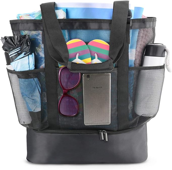 Idefair Mesh Beach Bag Tote, Extra Large Reusable Shopping Beach Handbag Family Picnic Cooler