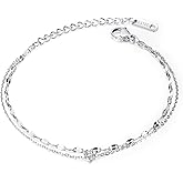 Yoursfs Heart Link Bracelets For Women Rose Gold/Silver Double Link Bracelets Cubic Zirconia Thin Chain Adjustable Jewelry Exquisite Layering Fashion