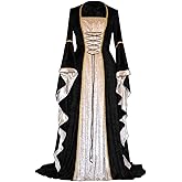 Women's Velvet Front Lace Renaissance Dress Bell Sleeve Robe Medieval Costume Celtic Queen Royal Princess Dress