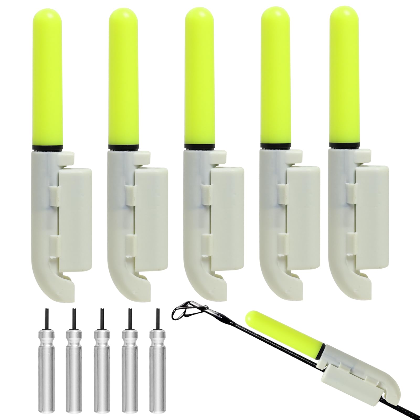 Fishing Light, 5pcs Fishing Bite Alarm Rod Tip Lights for Night Fishing Portable Alerter Tackle Sea Fishing Accessories, Green Luminous
