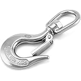 QWORK Slip Hooks, Swivel Lifting Hook, Clevis Hook, 1400lb Stainless Steel Rotatable Swivel Lifting Clevis Chain Hook with Safety Latch Used for Project Hoisting Machinery, Metallurgy Mining Equipment