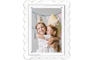Orelle Acrylic Scalloped Picture Frame | Multi-Use Magnetic Frame for Fridge or Desktop | 5x7 or 4x6 Vertical or Horizontal Photo with Stand | White