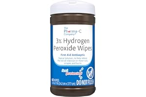 The Pharma-C Company 3% Hydrogen Peroxide Wipes [40 wipes] - First Aid. H202 Skin Safe Antiseptic Wound Cleaner.