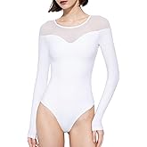 PUMIEY Mesh Bodysuit for Women Crew Neck Long Sleeve Body Suits Sexy Sheer Tops Smoke Cloud Pro Collection