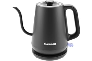 Chefman Gooseneck Electric Kettle, 0.8L Pour Over Tea Kettle for Coffee and Tea, One-Touch Operation, Boil-Dry Protection, Auto Shut-Off, Ultra-Fast Hot Water Boiler – Black