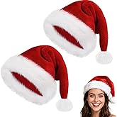 Huixyens Christmas Santa Hat for Adults and Kids, Velvet Comfort Extra Thicken Xmas Cap, Brings a happy Atmosphere