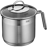 Silit Milk Pot &Oslash; 14 cm Approx. 1.7L Achat Pouring Rim Glass Lid Stainless Steel Polished Suitable for Induction Hobs Dishwasher-Safe