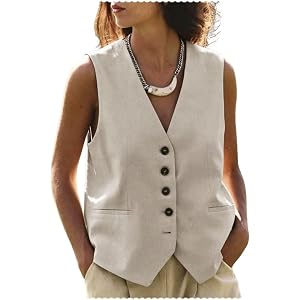 Women's V-Neck Linen Suit Vest Bohemian Style Sleeveless Casual Outerwear