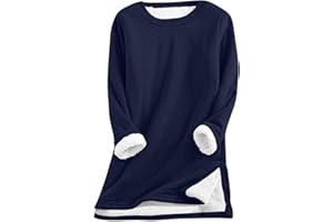 YRAETENM Fleece Sweatshirts for Women Warm Sherpa Lined Crewneck Pullover Soft Casual Loungewear Winter Thermal Tunic Tops