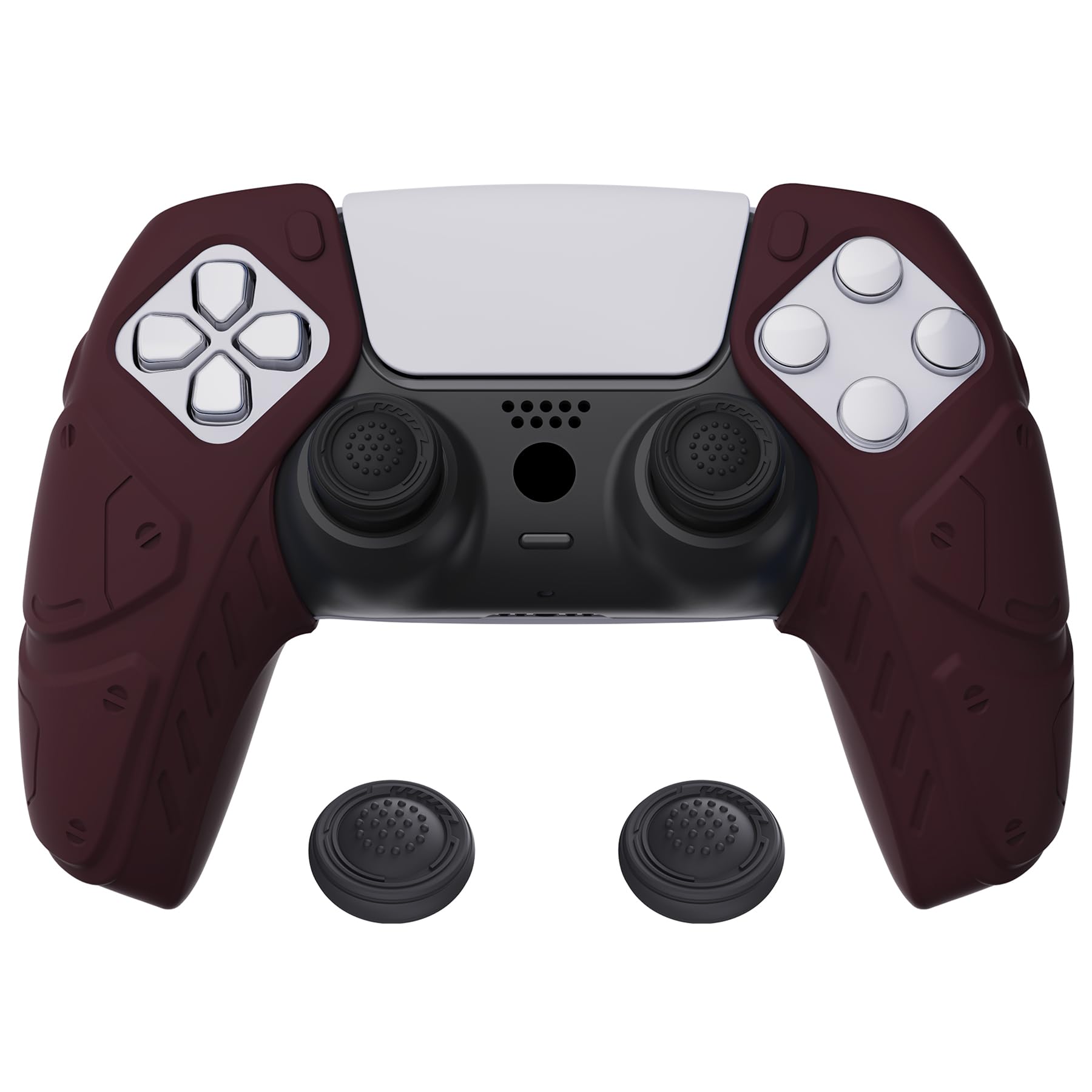 playvital Mecha Edition Wine Red Ergonomic Soft Controller Silicone Case Grips for ps5, Rubber Protector Skins with Thumbstick Caps for ps5 Controller - Compatible with Charging Station