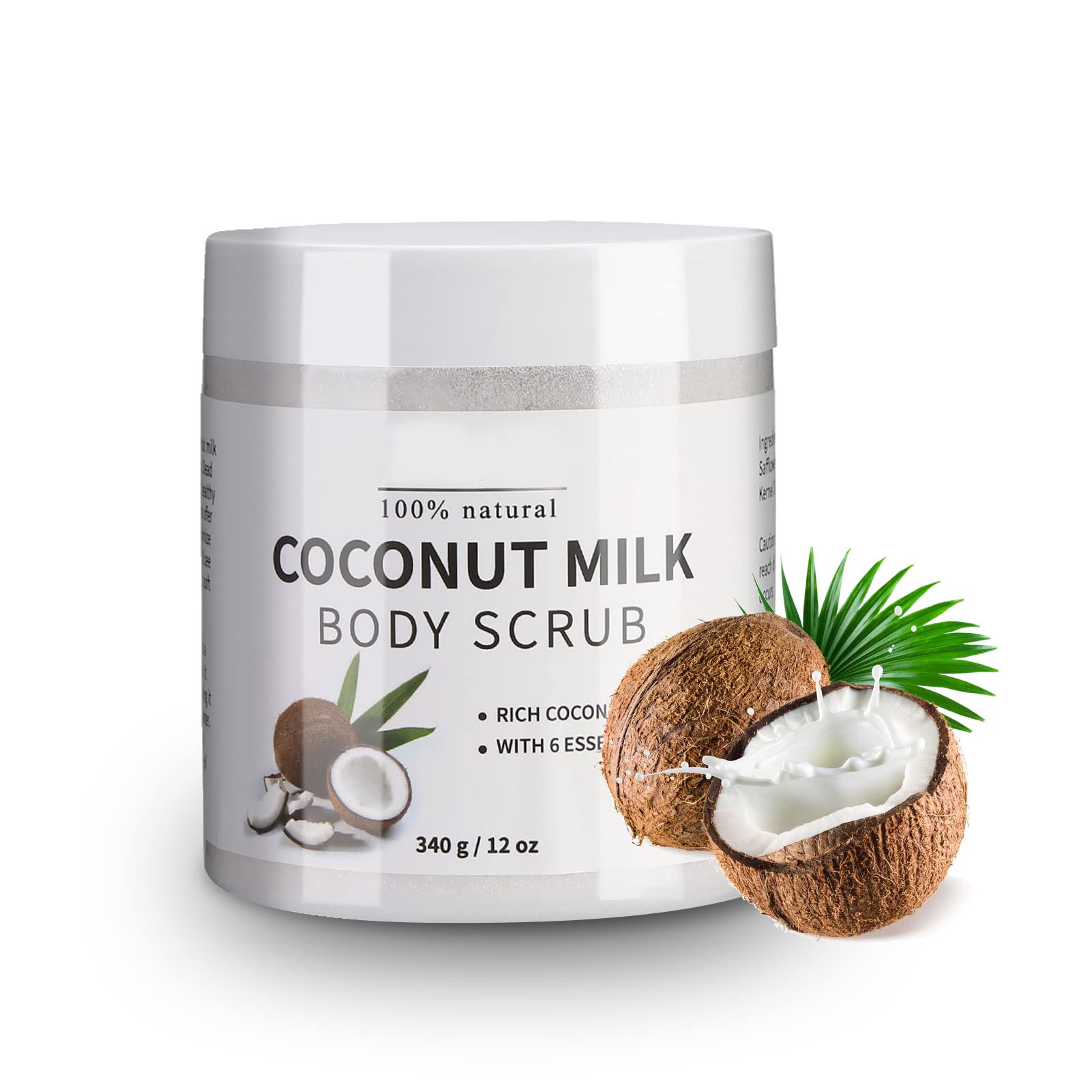 Exfoliating Body Scrub, Coconut Milk and Dead Sea Salt Hydrating Moisturizing Face Scrub and Mask by Pure Body to Removes Dead Skin Cells, Rejuvenates Skin