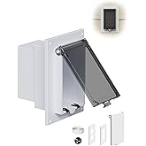 DBVR1W-1 Low Profile IN BOX Exterior Box, Outdoor Recessed Outlet Electrical Box for Wet Location, Recessed Non-Metallic Exterior Outlet Box with 2 Weatherproof Covers, Vertical, 1-Gang, Clear &amp; White