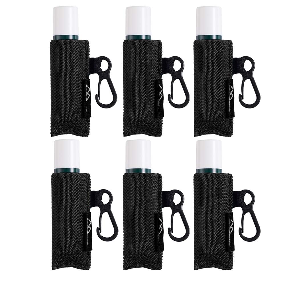 WK IEASON Lip Balm Holder Keychain 6pcs Black Clip on Chapstick Lipstick Keychain Sleeves Holder Pouch Tight-Knit Elastic Lip balm Holder (Blackx6)