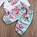 Newborn Baby Girls Floral Heart Peach Print Romper Long Pants With Bowknot Headband Outfit Set (0-6 Months), Blue