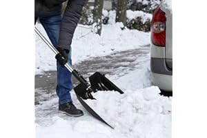 GLACER Nightcore Easy-to-Grip Ridged Handel 3-in-1 Snow Shovel, 35” Aluminum Pole, Multi-Use Blade Dozer Design, Black, 10” x 27.5-35” (l x w x h)