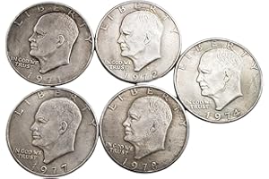 YIQILAFADA Set of 5 Eisenhower Dollar Coins Replica Different Dates Between 1971-1978 Uncirculated $1 Retro Art Coin Silver Dollar Collection Coin