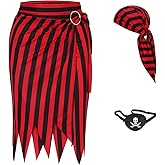 Nonnyer Women Pirate Skirt Costume Striped Medieval Renaissance Pirate Dress Scarf Hat Eye Patch Cosplay Accessories