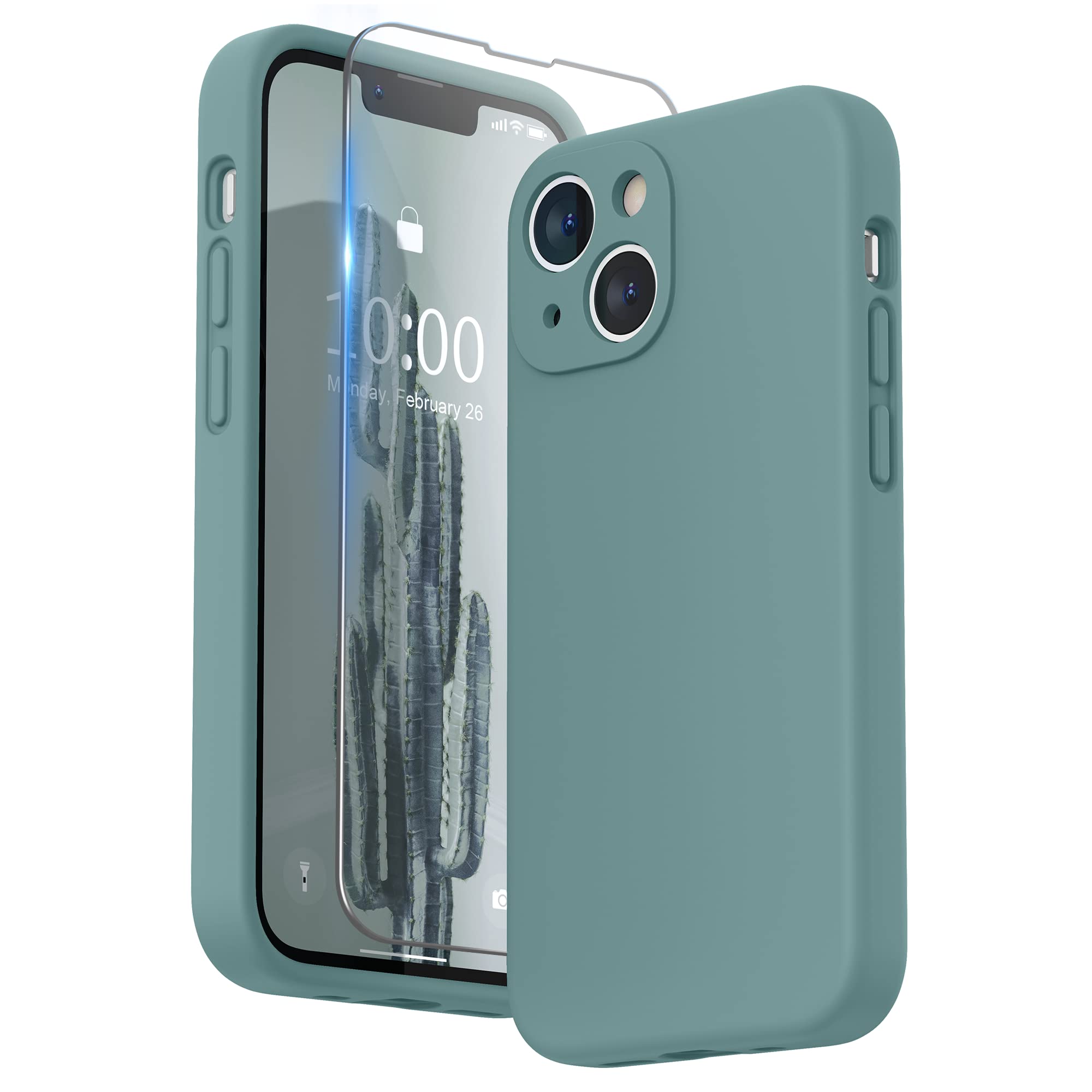 SURPHY Liquid Silicone Case for iPhone 13 mini Case, Individual Protection for Each Lens Shockproof Rubber Full Body Thickened Design for iPhone 13 mini 5.4 inch 2021, Cactus Green